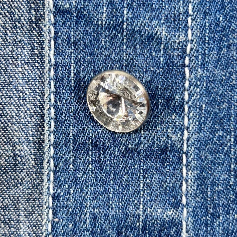 Quacker Factory Custom Denim Jacket No Bad Vibes Peace Rhinestone boho Sz M